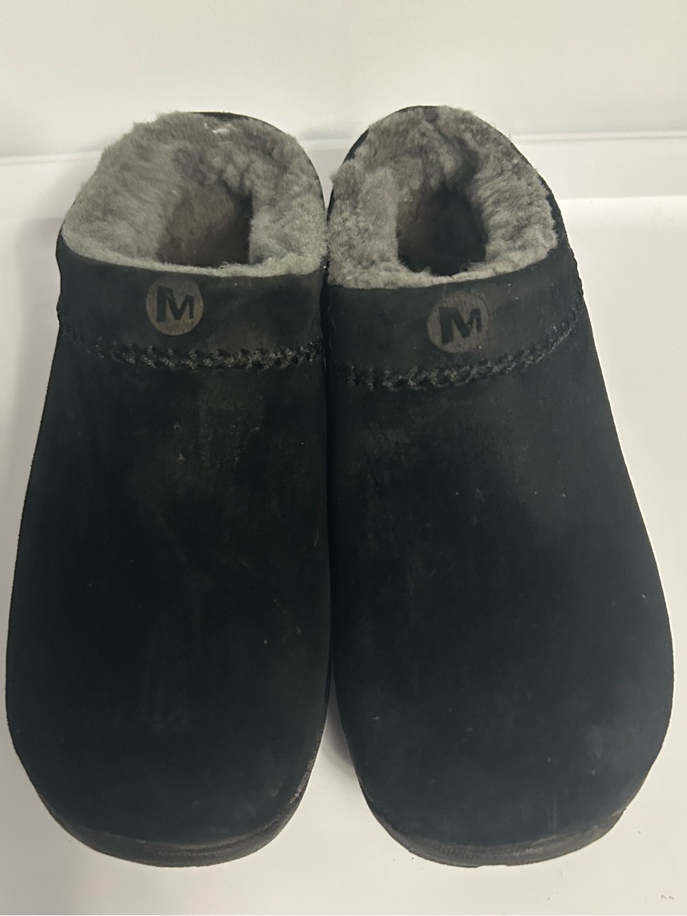 Merrell Black Suede Fleece-Lined Slip-On Mules